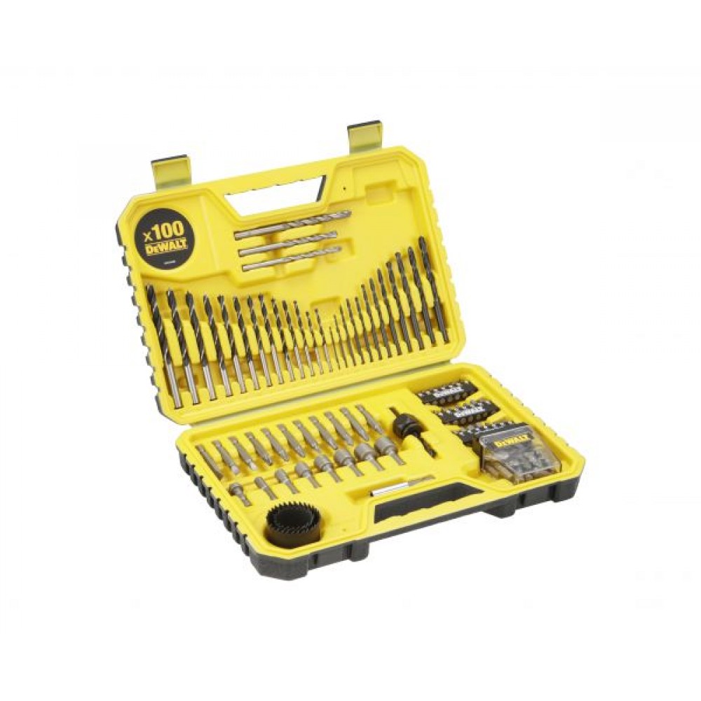 DeWALT urbju un aksesuāru komplekts. 100 daļas. DeWALT urbju un aksesuāru komplekts. 100 daļas.